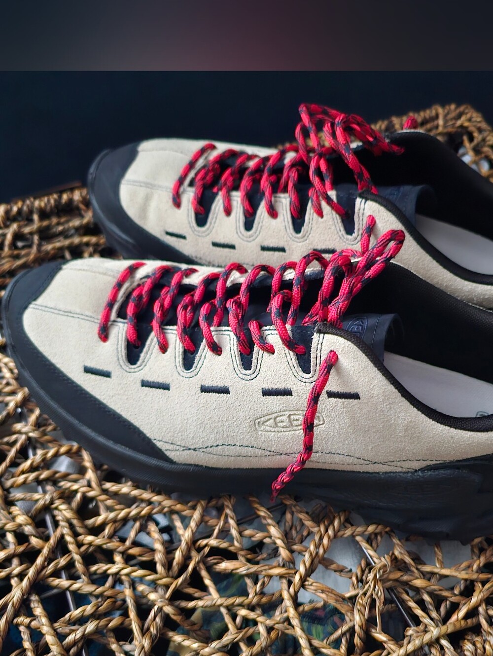 KEEN Beige Suede Sneakers with Red Laces
